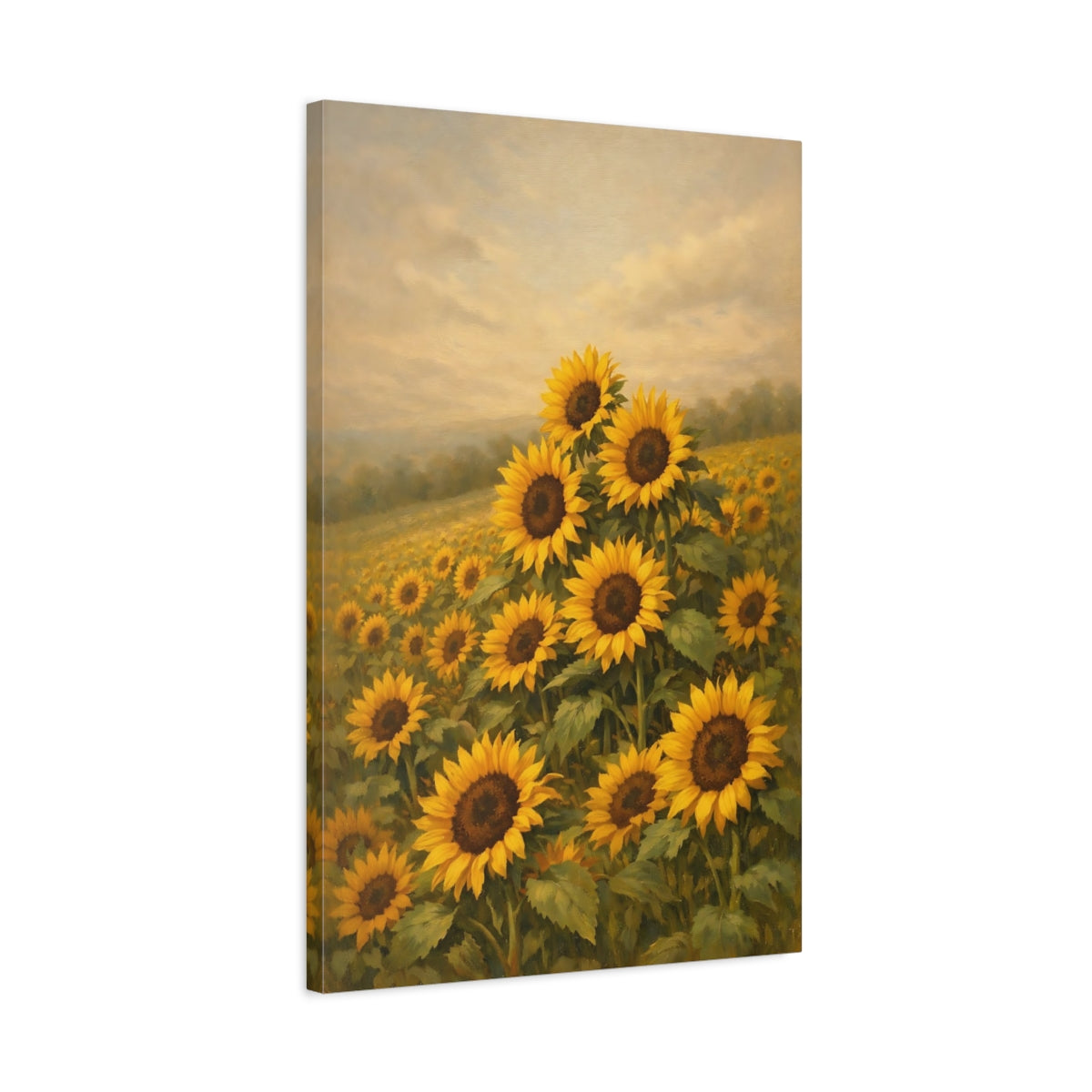 Side Mockup 2. Nature Sunflowers Yellow Sunflowers shown as stretched canvas wall art