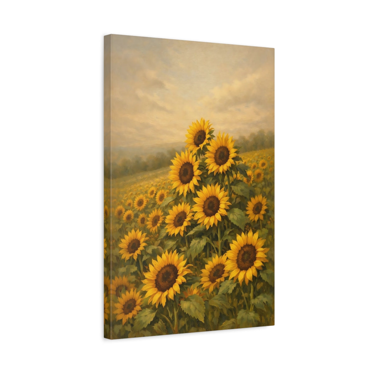 Side Mockup 3. Nature Sunflowers Yellow Sunflowers shown as stretched canvas wall art