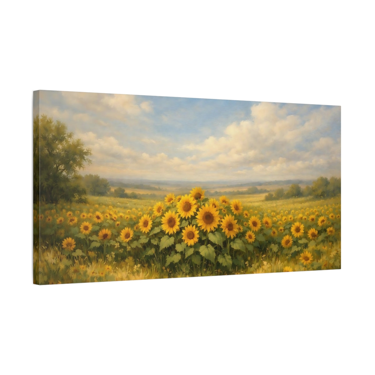 Side Mockup 2. Nature Sunflowers Yellow Sunflowers shown as stretched canvas wall art