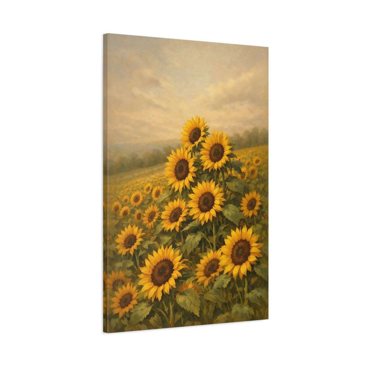Side Mockup 1. Nature Sunflowers Yellow Sunflowers shown as stretched canvas wall art