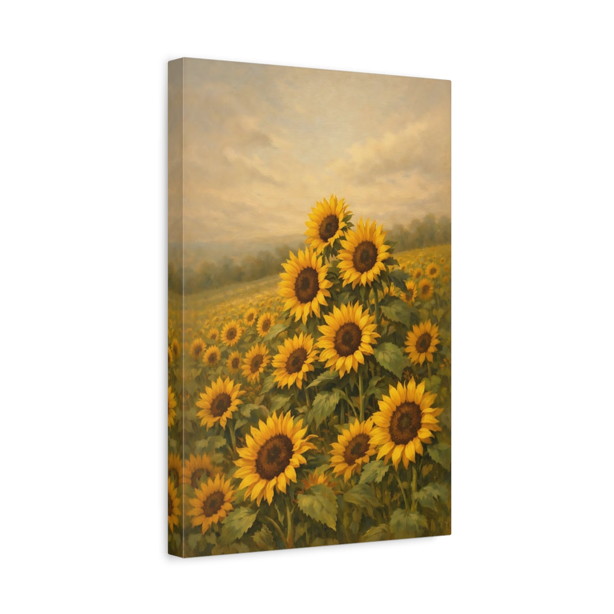 Side Mockup 4. Nature Sunflowers Yellow Sunflowers shown as stretched canvas wall art