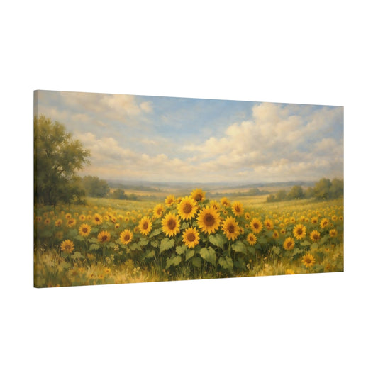 Main Mockup. Nature Sunflowers Yellow Sunflowers shown as stretched canvas wall art
