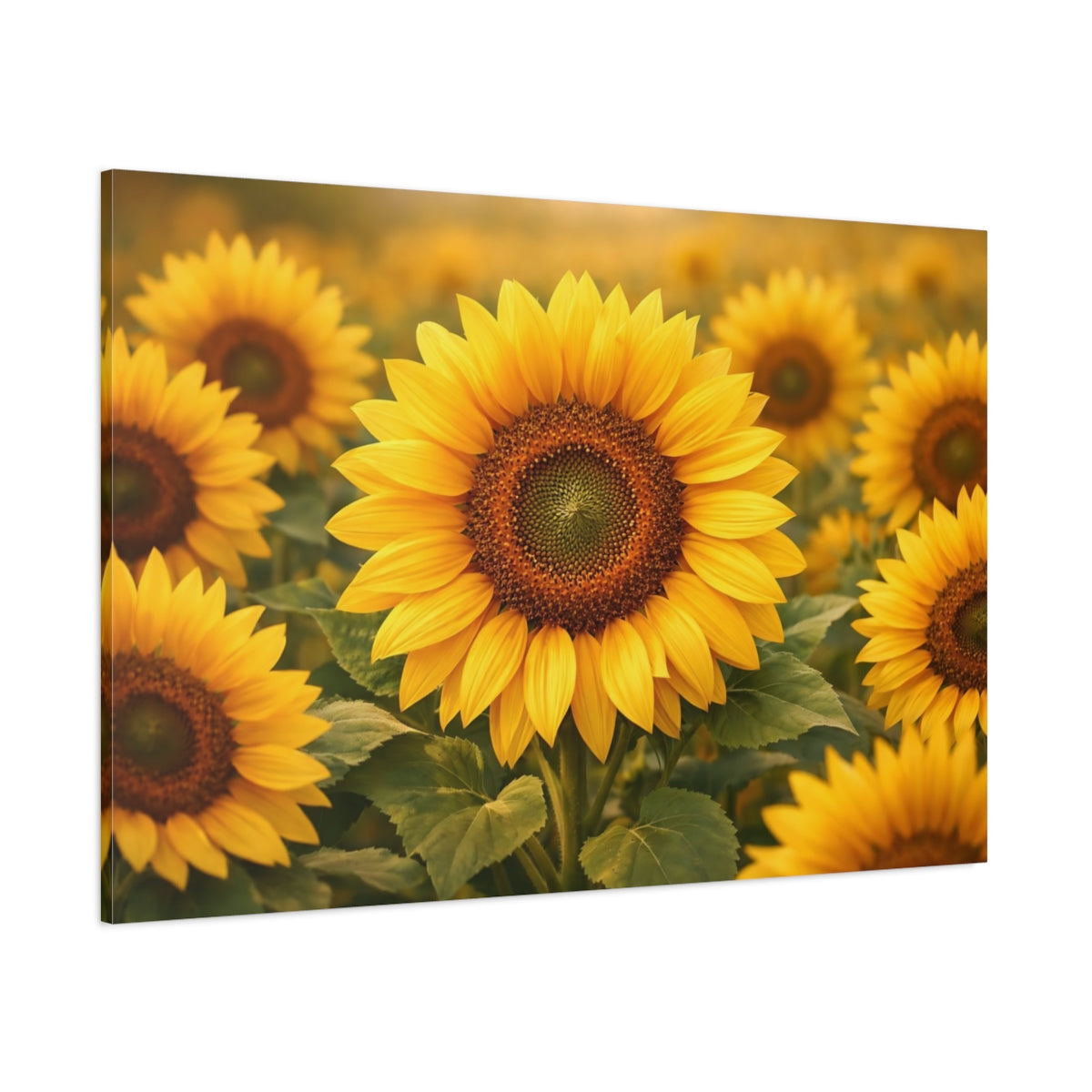 Main Mockup. Nature Sunflowers Yellow Sunflowers shown as stretched canvas wall art