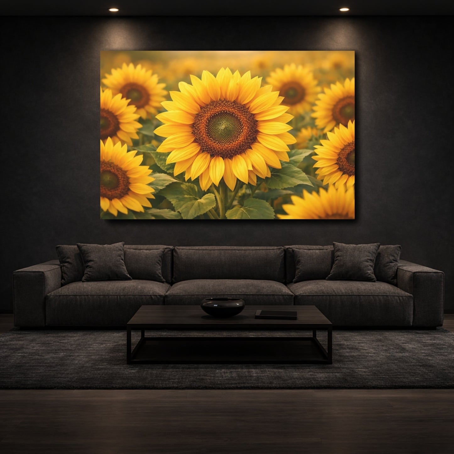 Mockup 2. Nature Sunflowers Yellow Sunflowers shown as stretched canvas wall art