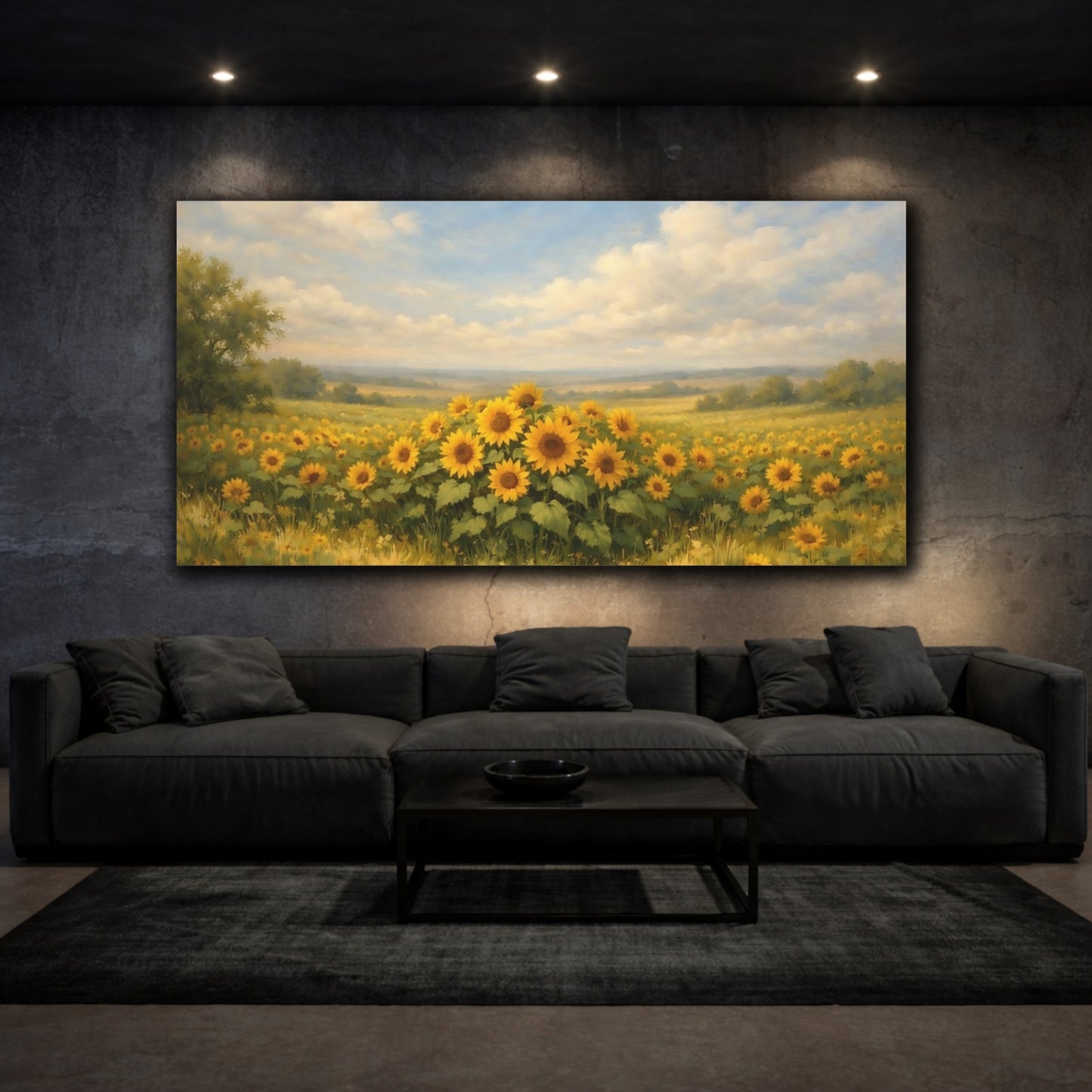 Mockup 2. Nature Sunflowers Yellow Sunflowers shown as stretched canvas wall art