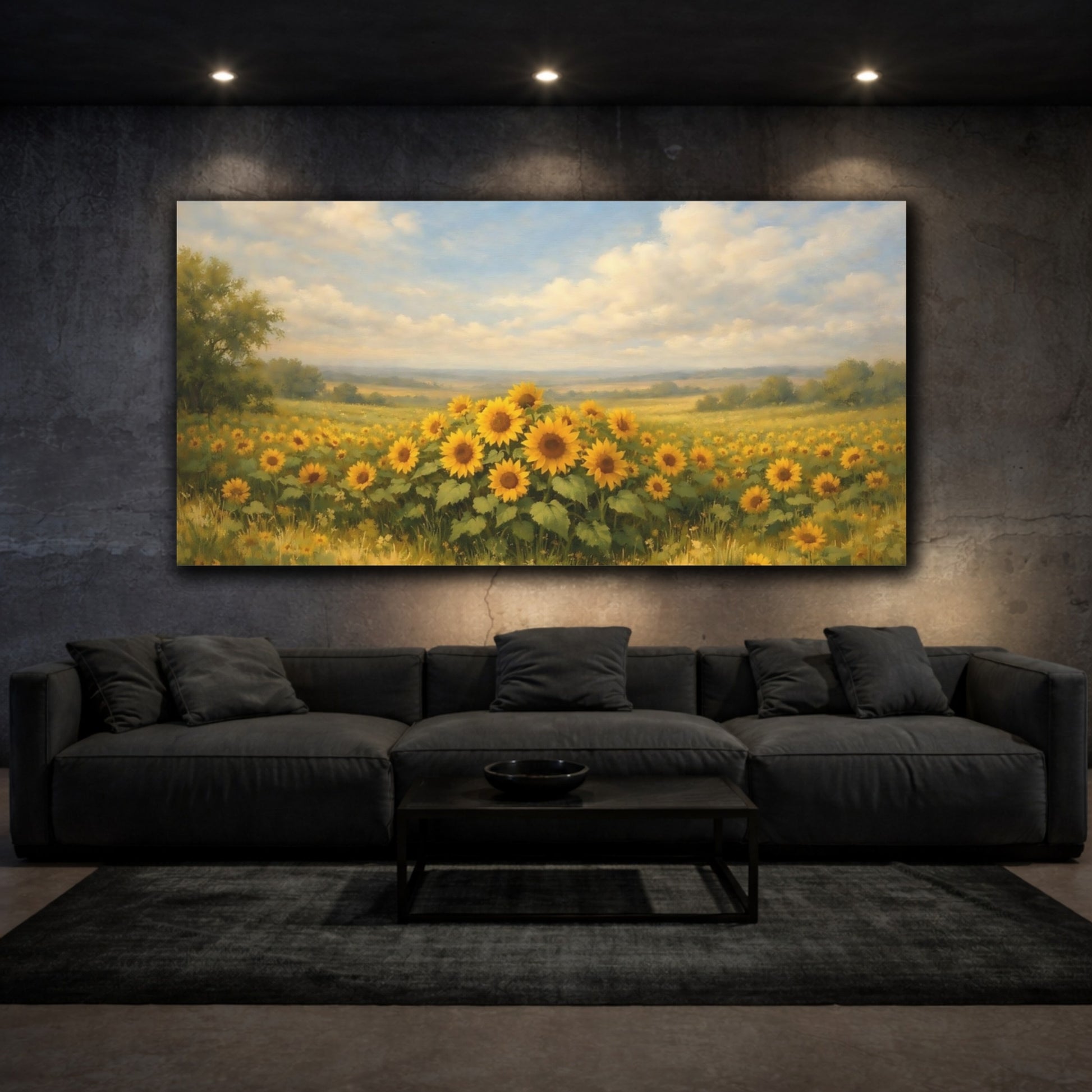 Mockup 2. Nature Sunflowers Yellow Sunflowers shown as stretched canvas wall art