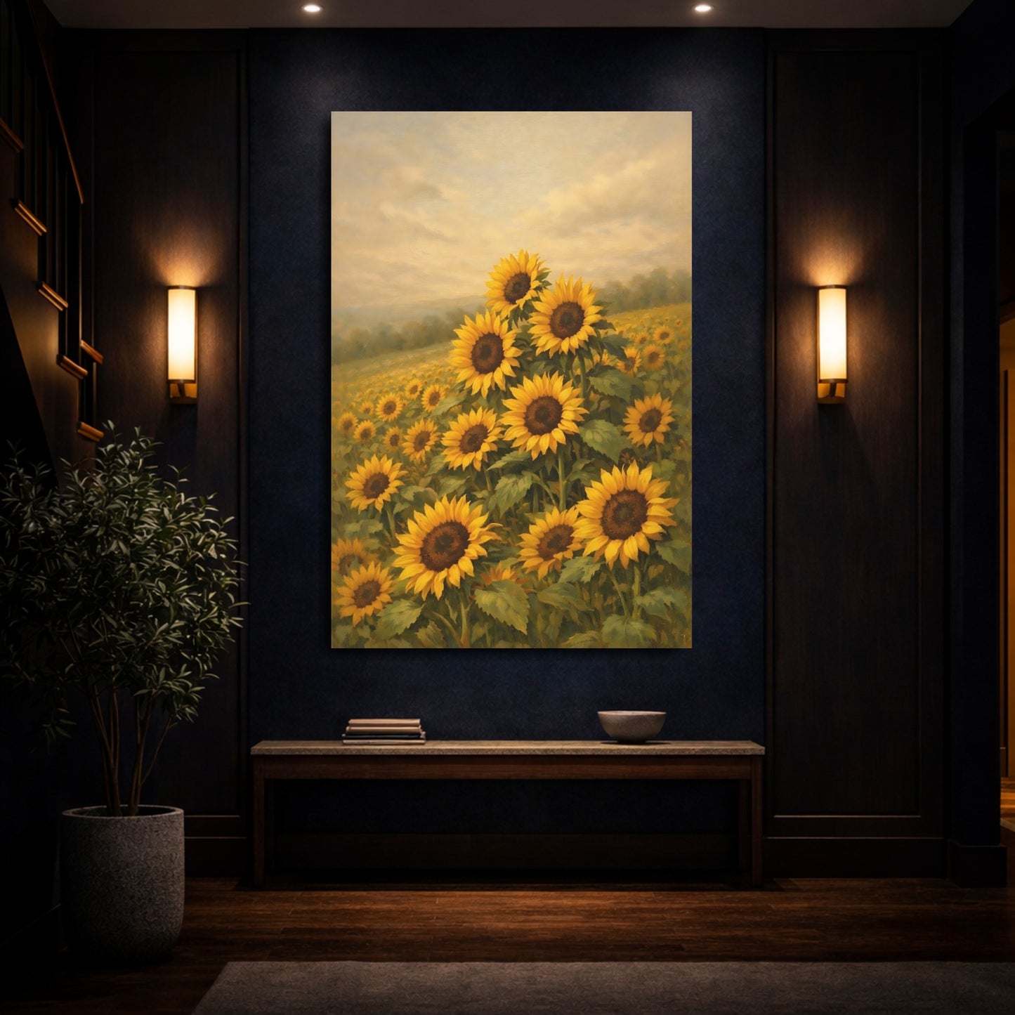 Mockup 3. Nature Sunflowers Yellow Sunflowers shown as stretched canvas wall art