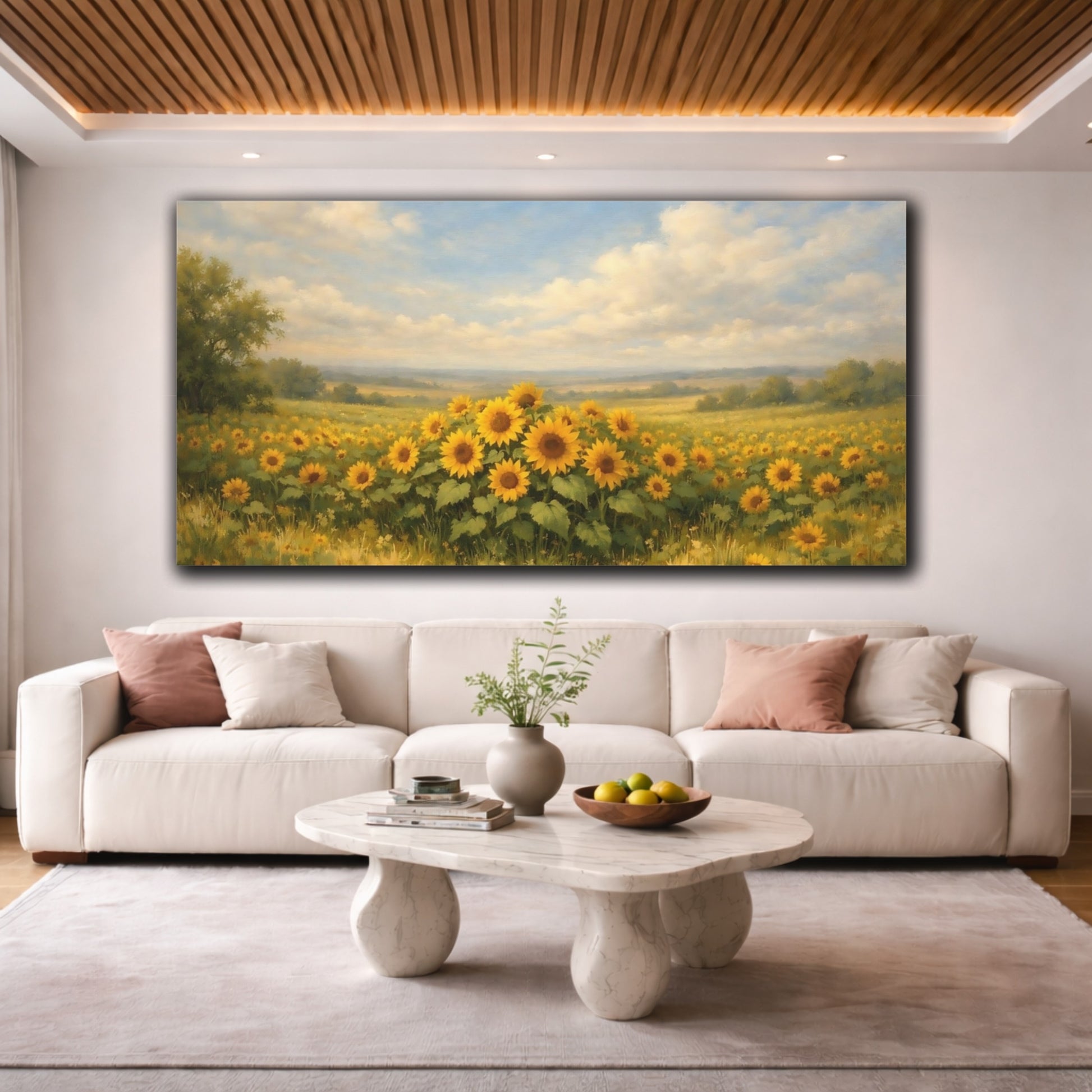 Mockup 3. Nature Sunflowers Yellow Sunflowers shown as stretched canvas wall art