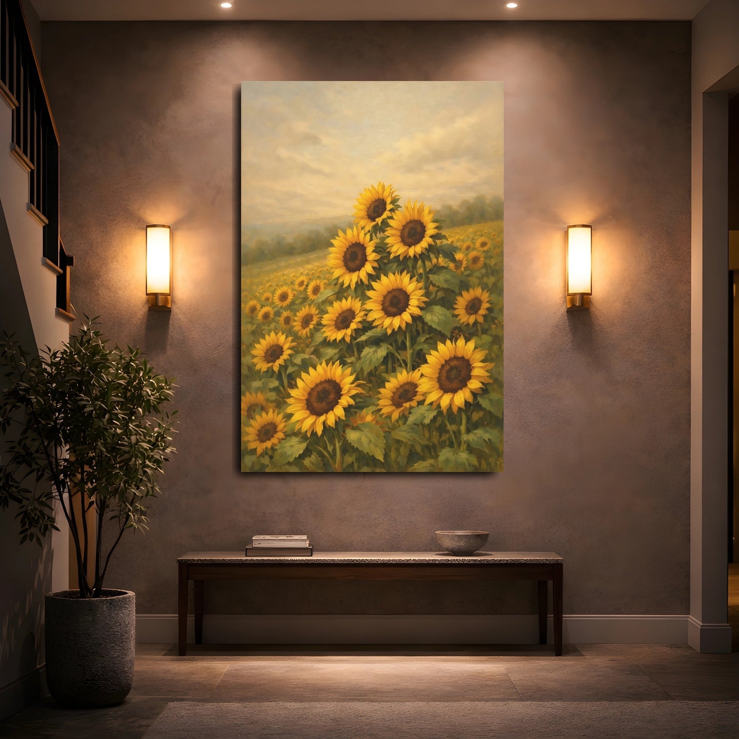 Mockup 4. Nature Sunflowers Yellow Sunflowers shown as stretched canvas wall art