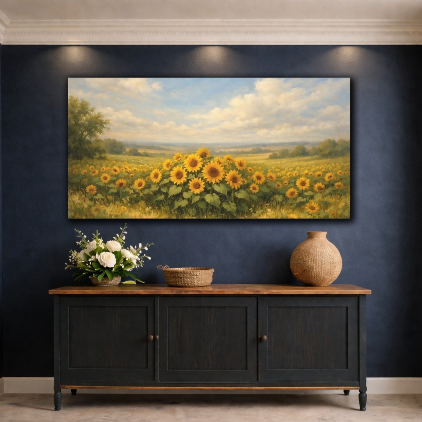 Mockup 4. Nature Sunflowers Yellow Sunflowers shown as stretched canvas wall art