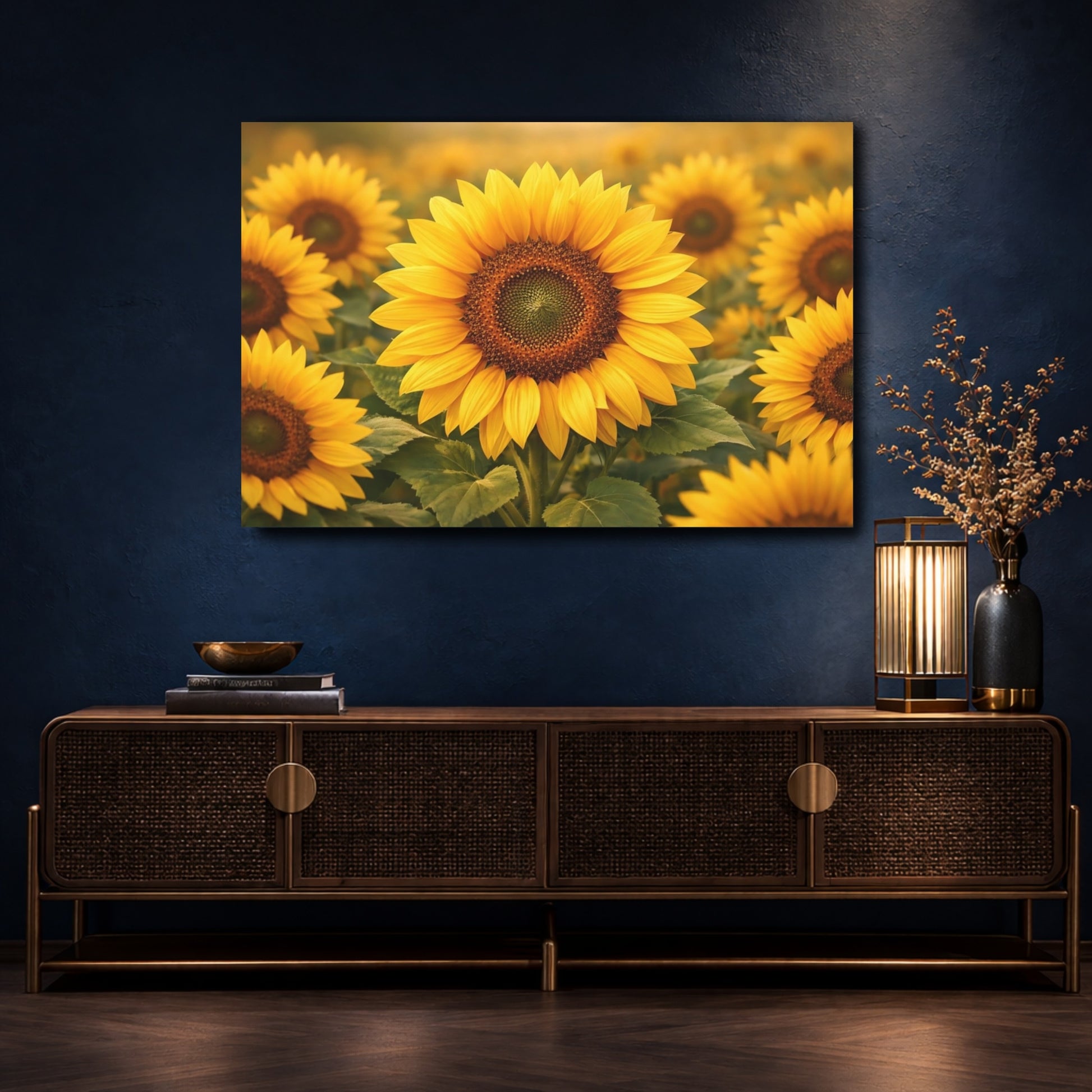 Mockup 4. Nature Sunflowers Yellow Sunflowers shown as stretched canvas wall art