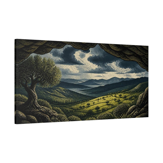 Nature Sunlit Pasture Under Storm Clouds Canvas Print Wall Art – Living Room Decor, Above Console Table - YesArtYes