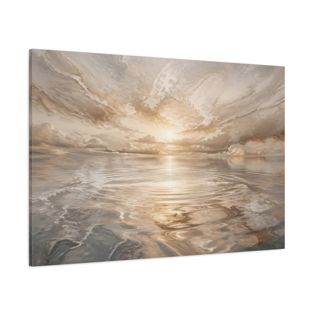 Side Mockup 1. Nature Sunlit Seascape Golden Seascape shown as stretched canvas wall art