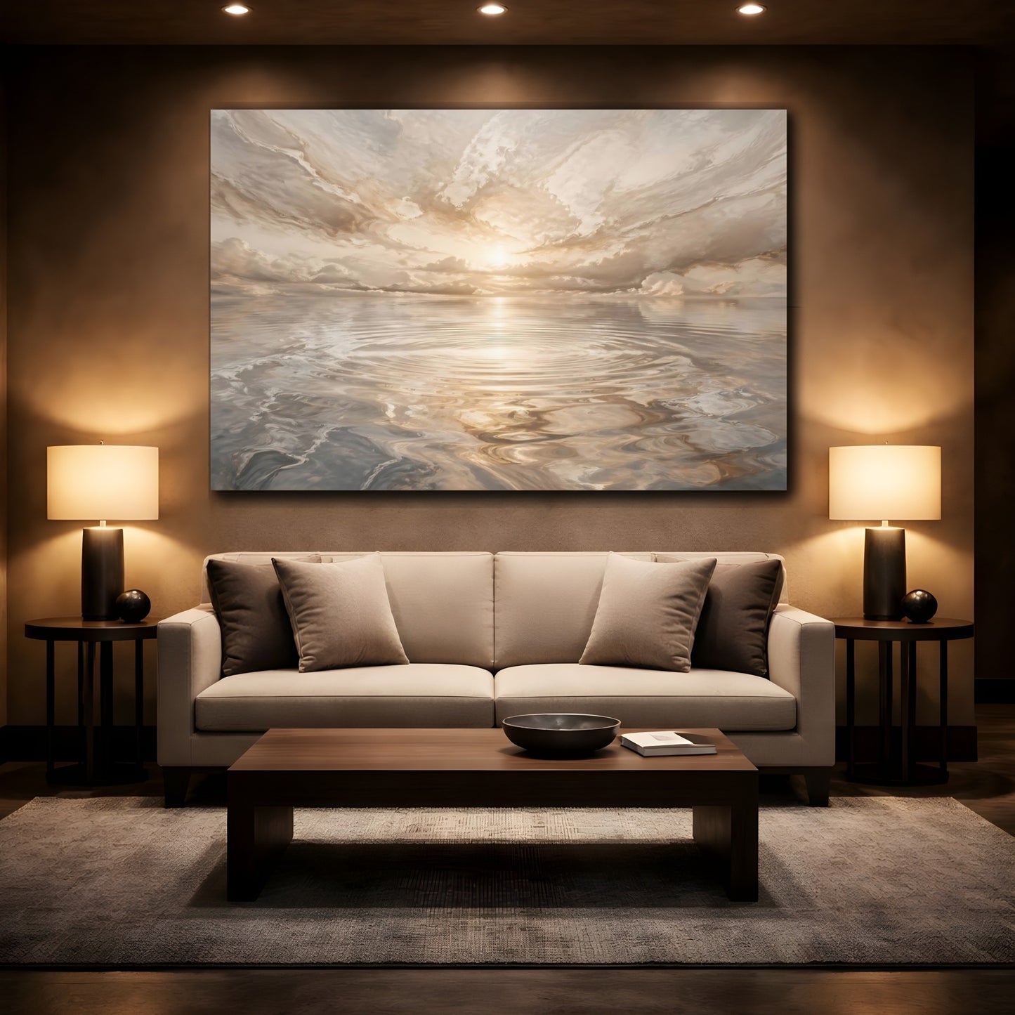 Mockup 2. Nature Sunlit Seascape Golden Seascape shown as stretched canvas wall art