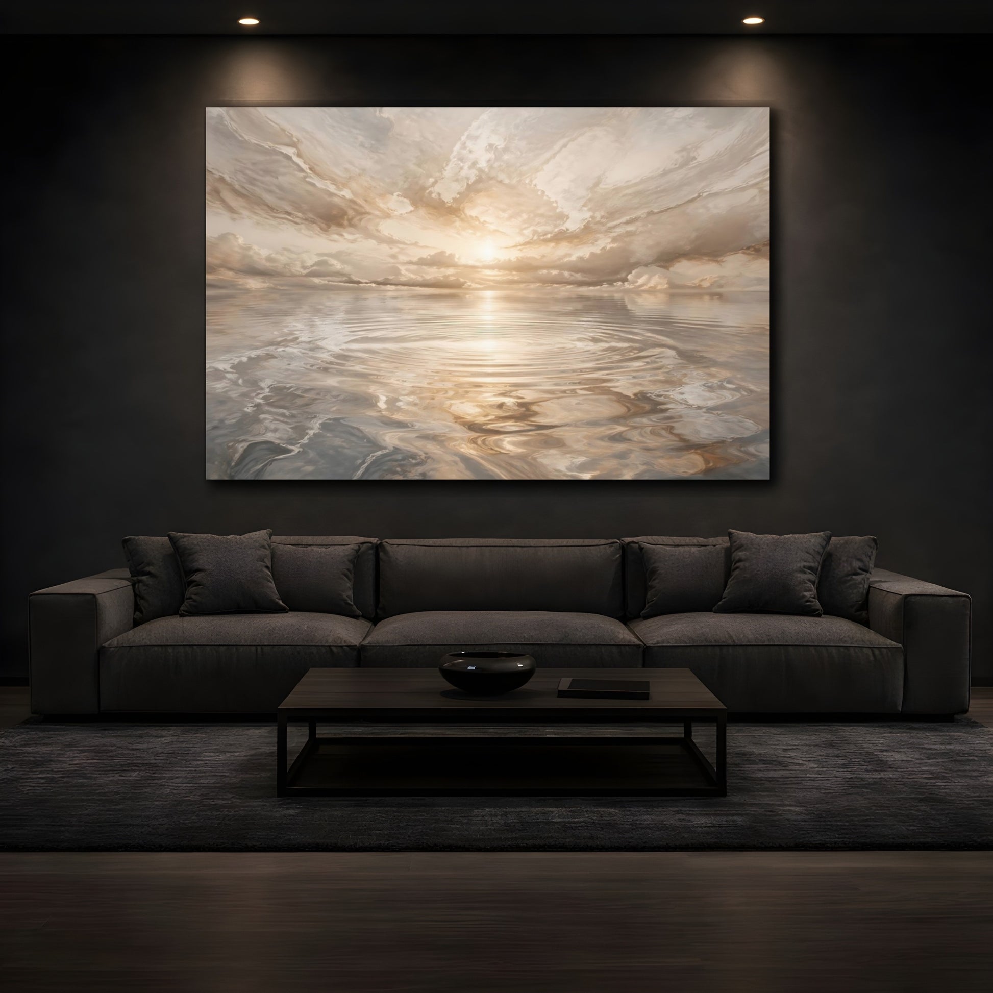 Mockup 3. Nature Sunlit Seascape Golden Seascape shown as stretched canvas wall art