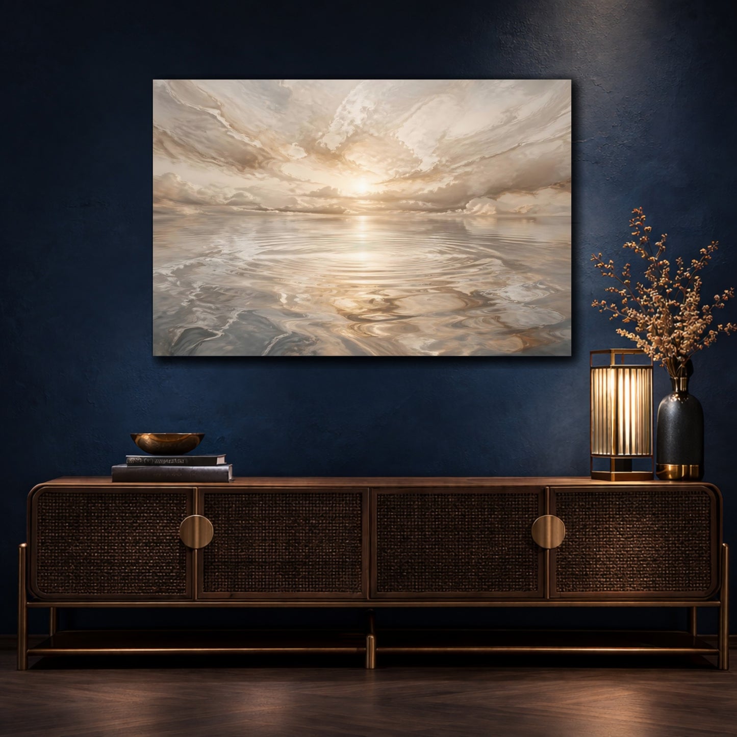 Mockup 4. Nature Sunlit Seascape Golden Seascape shown as stretched canvas wall art