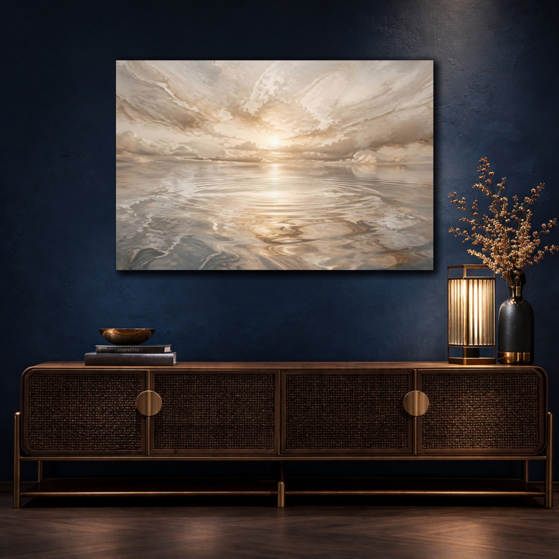 Mockup 4. Nature Sunlit Seascape Golden Seascape shown as stretched canvas wall art