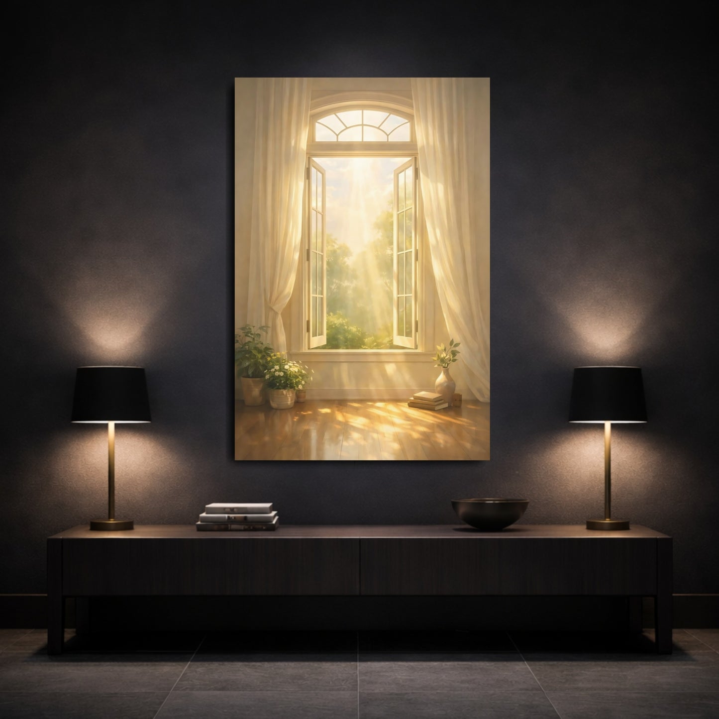 Nature Sunny Window Golden Sunlight Window shown as front canvas room wall art