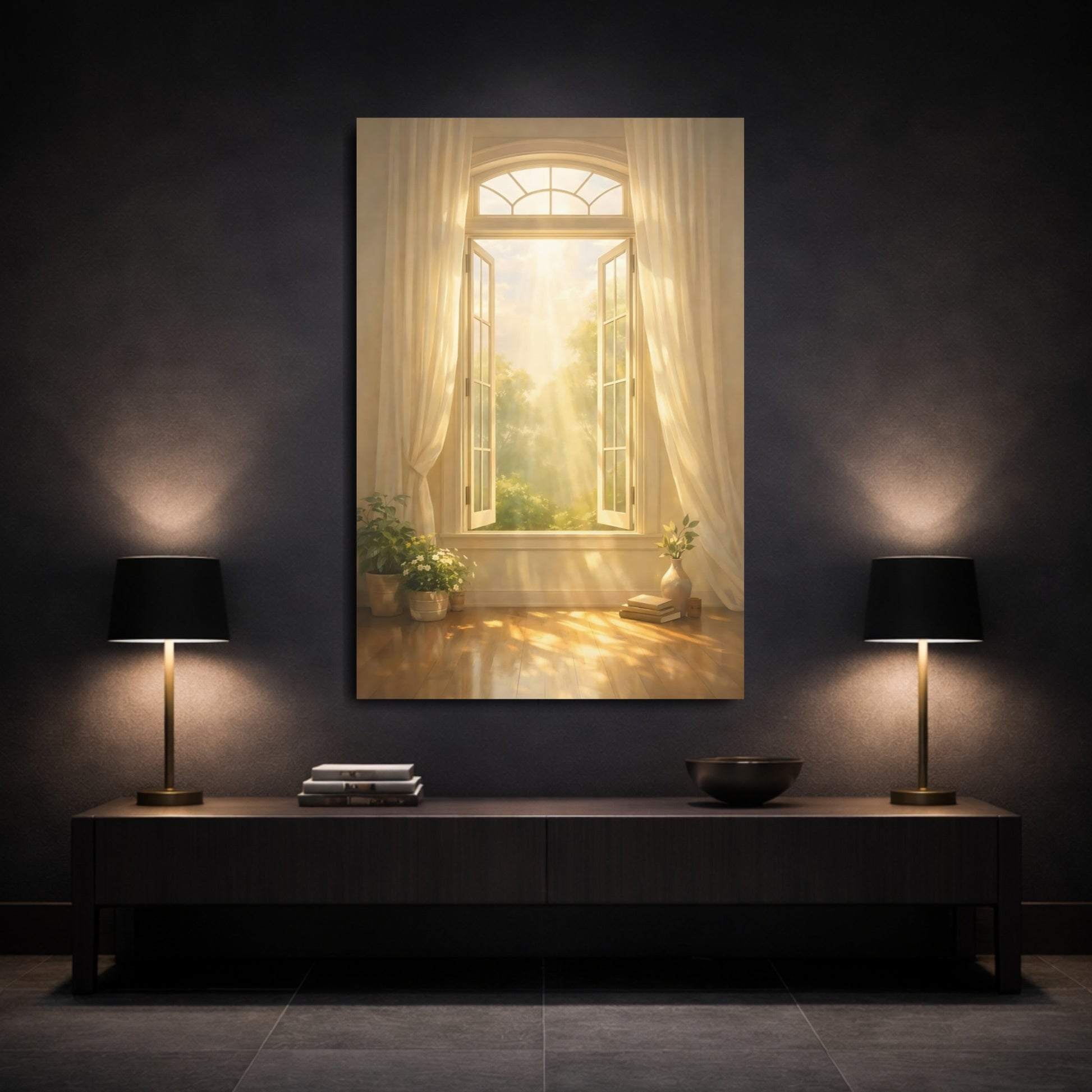 Nature Sunny Window Golden Sunlight Window shown as front canvas room wall art