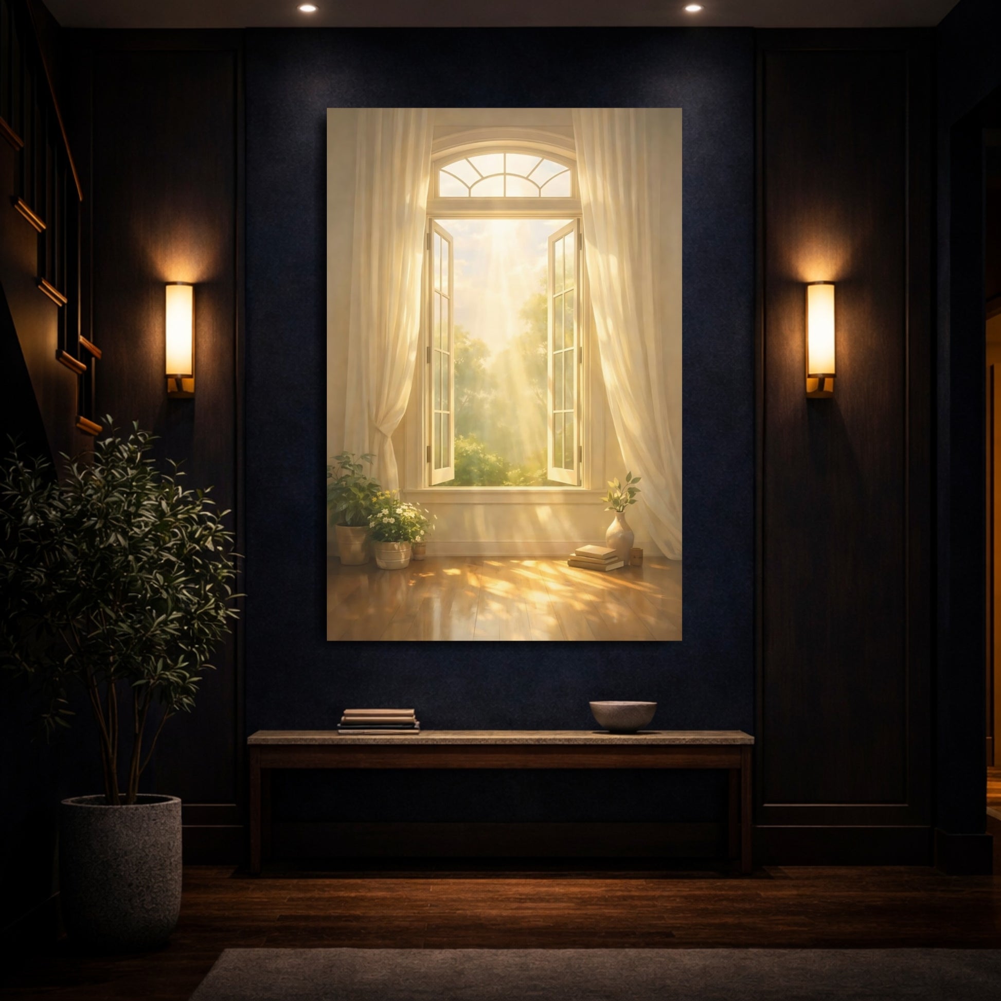 Nature Sunny Window Golden Sunlight Window shown as front canvas room wall art