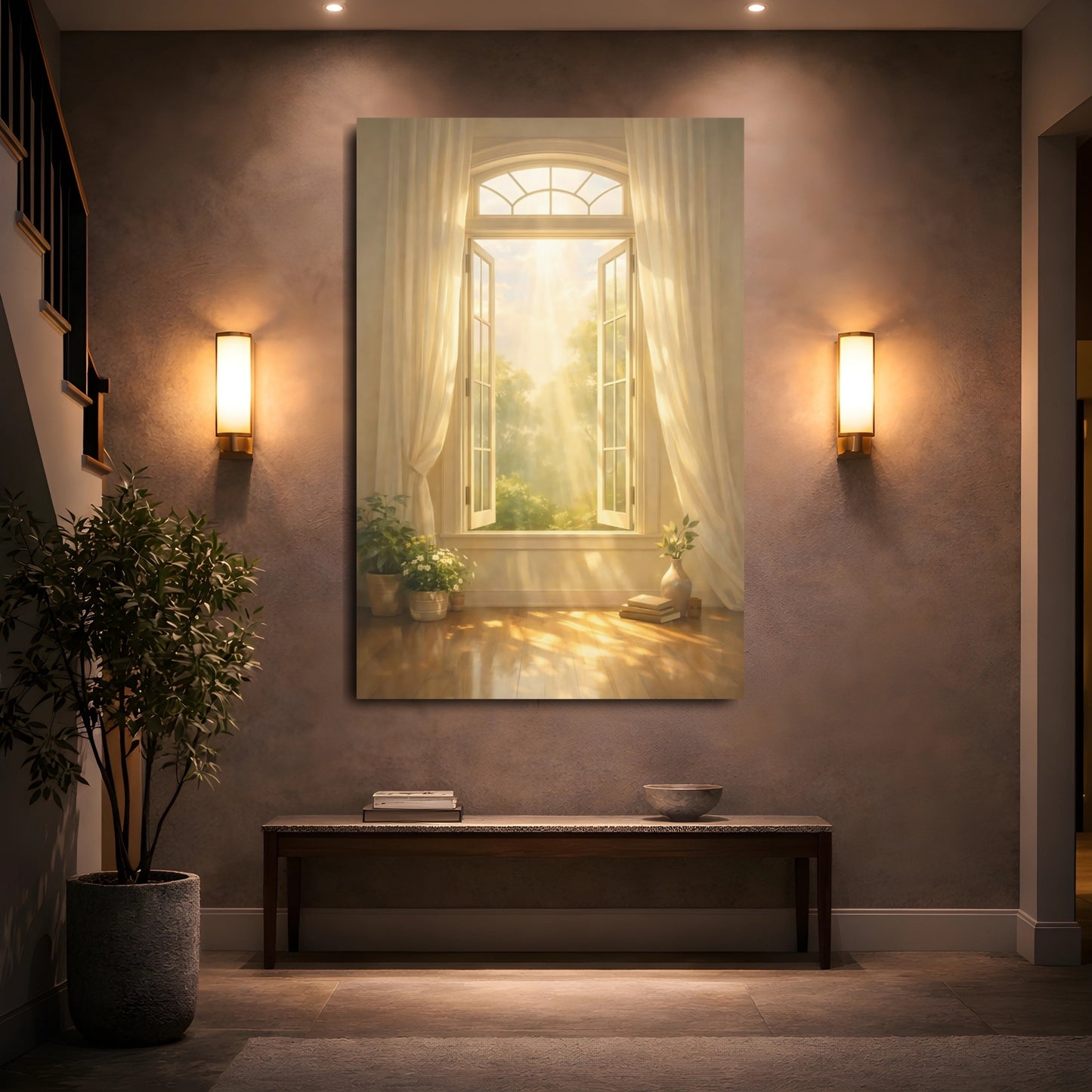 Nature Sunny Window Golden Sunlight Window shown as front canvas room wall art
