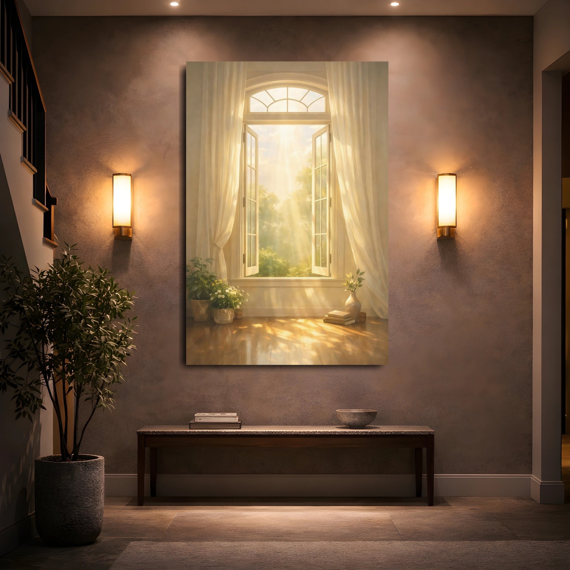 Nature Sunny Window Golden Sunlight Window shown as front canvas room wall art