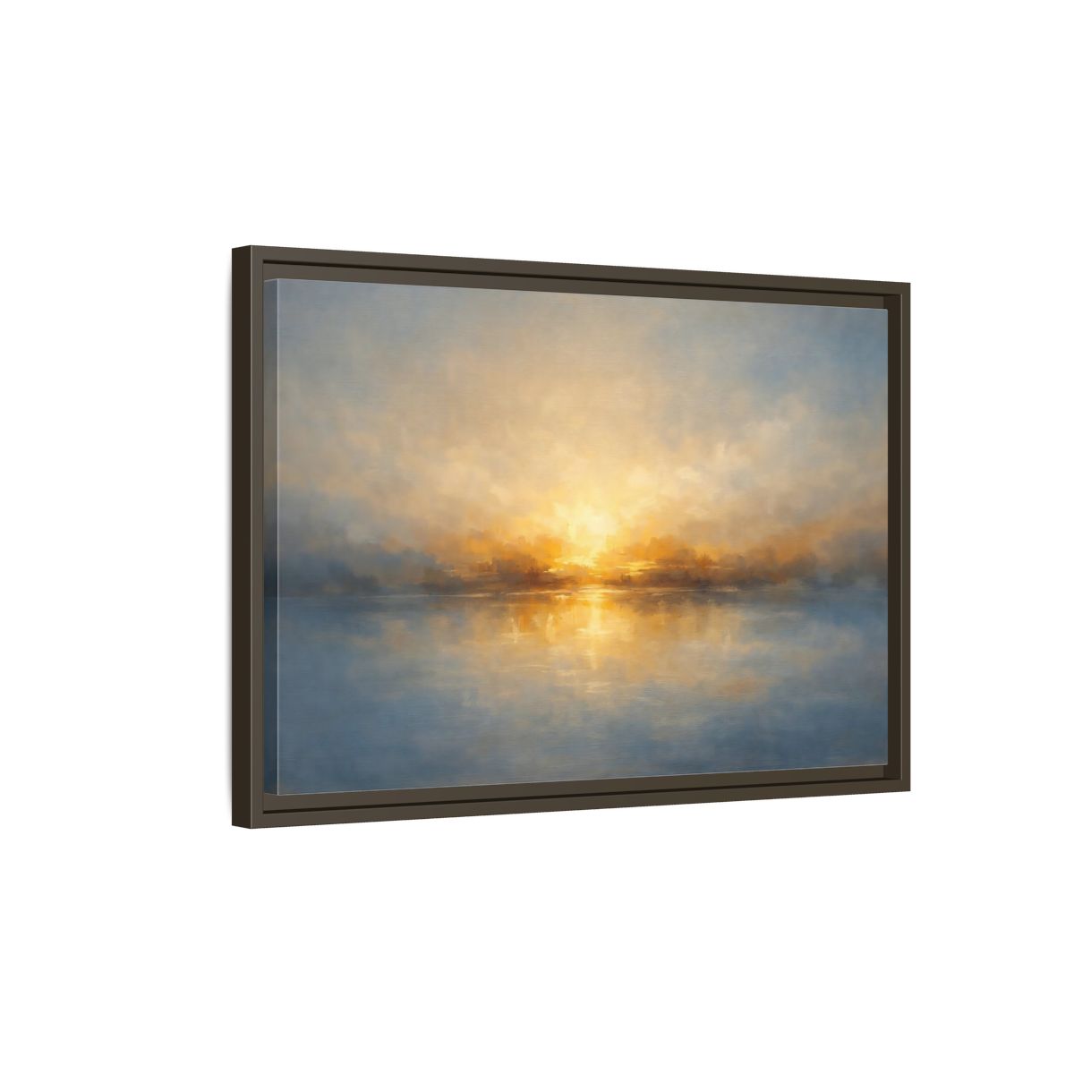 Side Mockup 2. Nature Sunrise Golden Sunrise shown as stretched canvas wall art