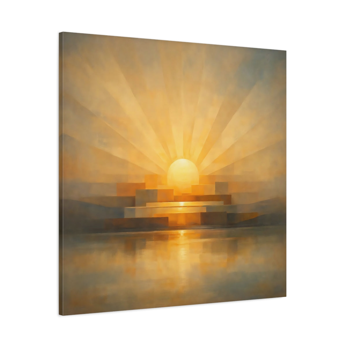 Main Mockup. Nature Sunrise Golden Orange shown as stretched canvas wall art