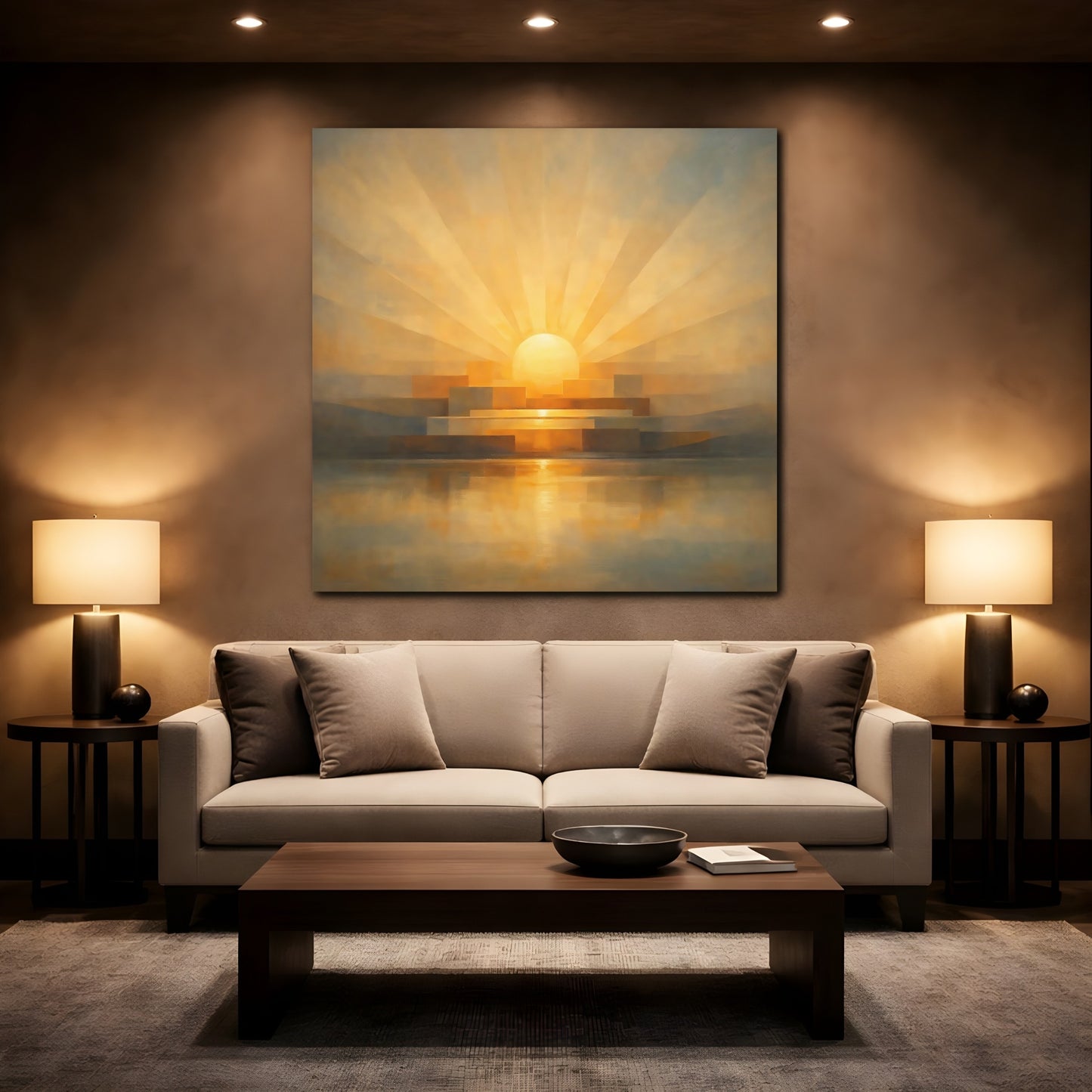 Mockup 2. Nature Sunrise Golden Orange shown as stretched canvas wall art