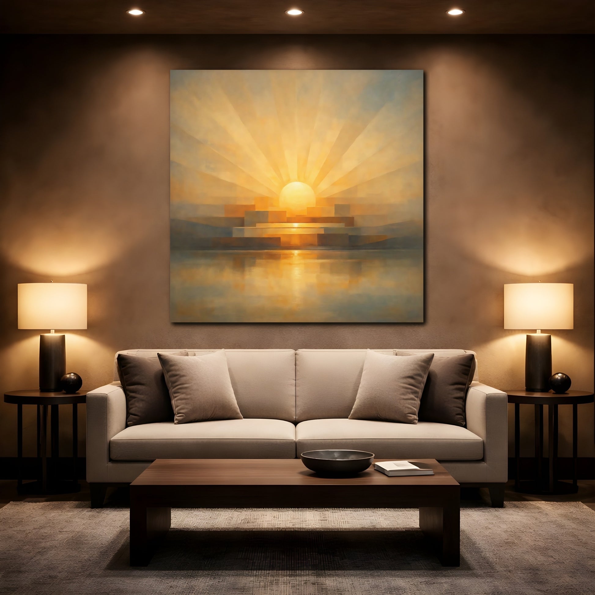 Mockup 2. Nature Sunrise Golden Orange shown as stretched canvas wall art