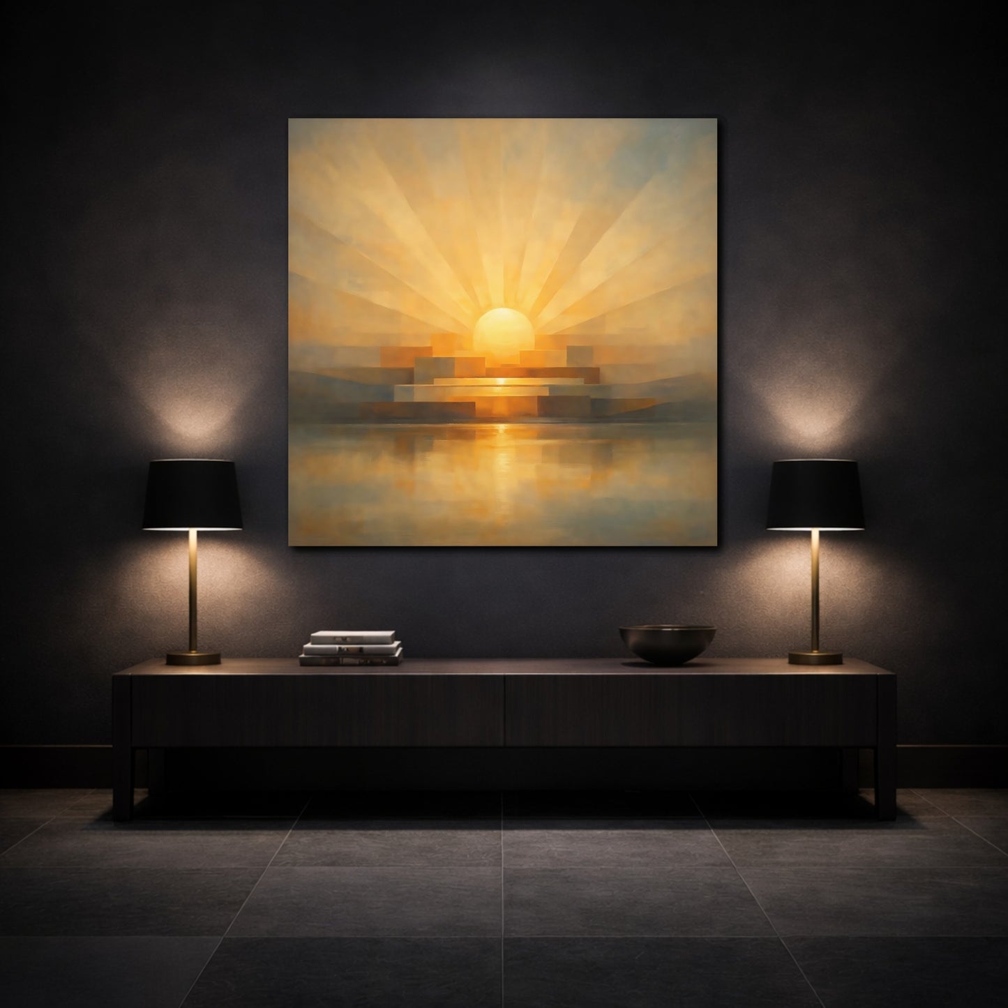 Mockup 3. Nature Sunrise Golden Orange shown as stretched canvas wall art
