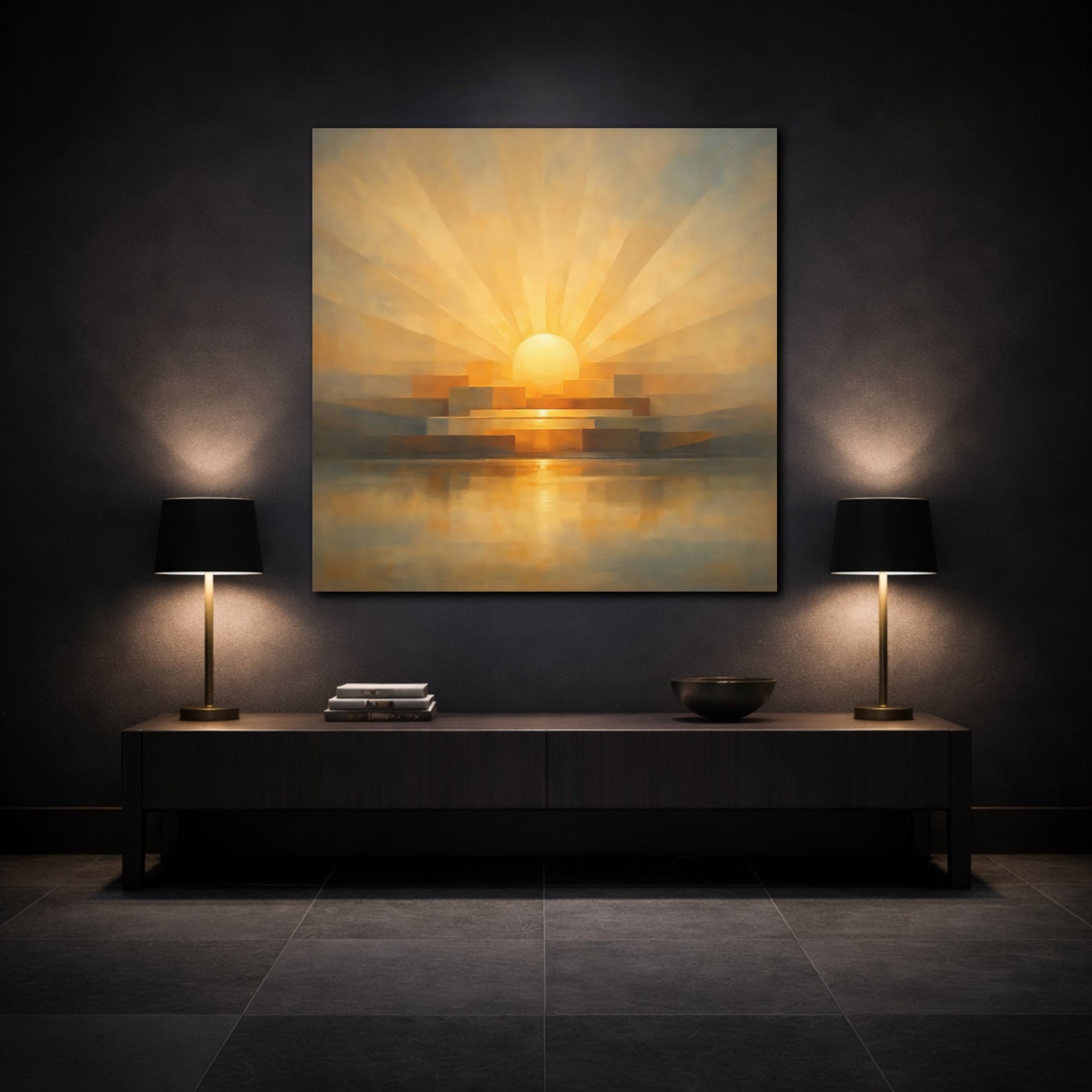 Mockup 3. Nature Sunrise Golden Orange shown as stretched canvas wall art