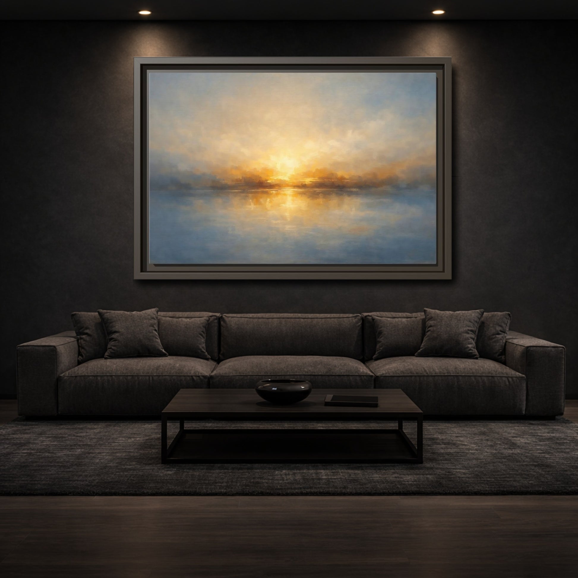 Mockup 2. Nature Sunrise Golden Sunrise shown as stretched canvas wall art