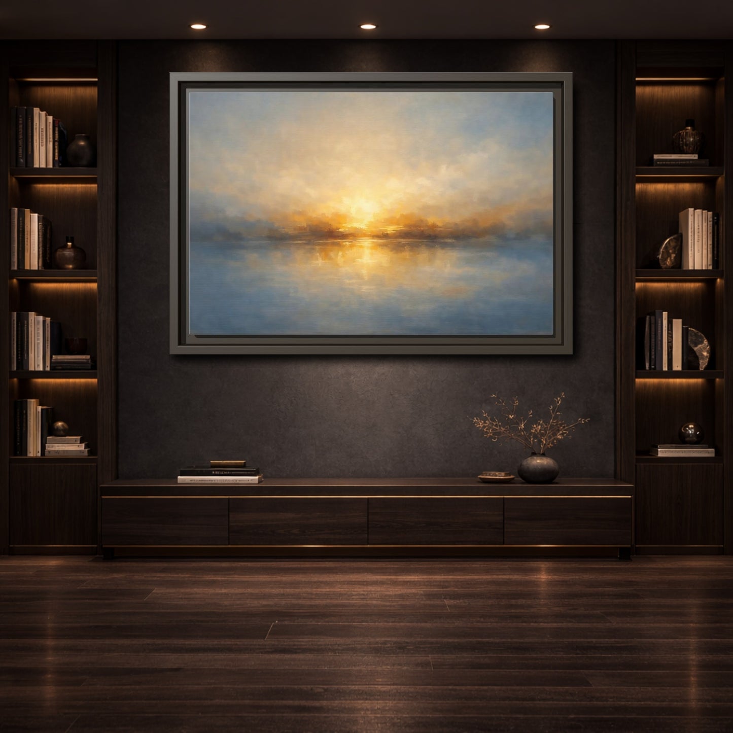 Mockup 3. Nature Sunrise Golden Sunrise shown as stretched canvas wall art