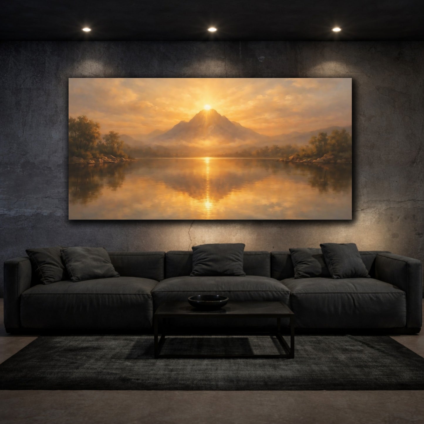 Mockup 2. Nature Sunrise Mountain Golden Mountain shown as stretched canvas wall art