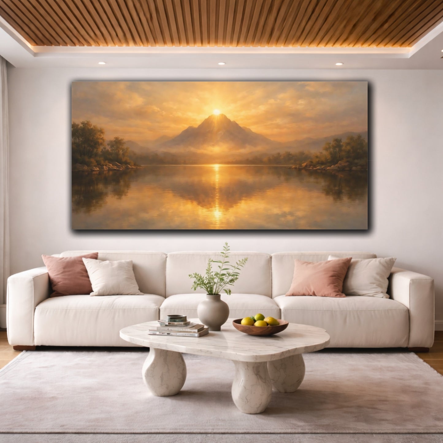 Mockup 3. Nature Sunrise Mountain Golden Mountain shown as stretched canvas wall art