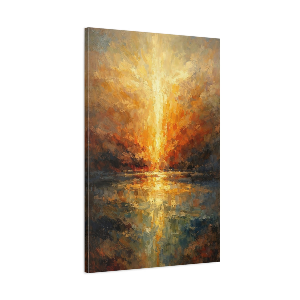 Side Mockup 1. Nature Sunrise Orange Blue Sunrise shown as stretched canvas wall art