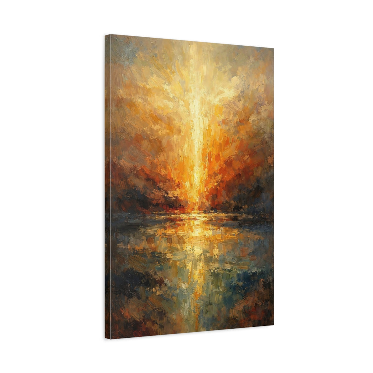 Side Mockup 2. Nature Sunrise Orange Blue Sunrise shown as stretched canvas wall art