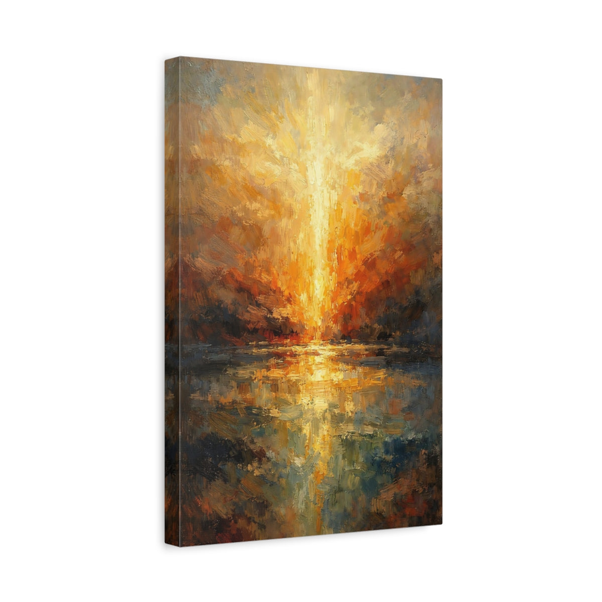 Side Mockup 4. Nature Sunrise Orange Blue Sunrise shown as stretched canvas wall art