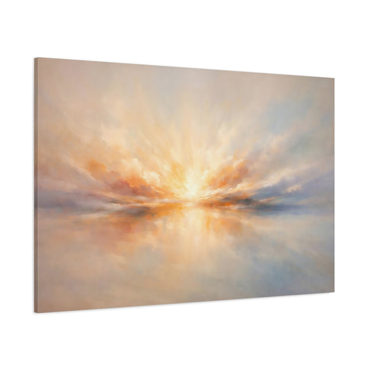 Main Mockup. Nature Sunrise Sunset Orange Blue Horizon shown as stretched canvas wall art
