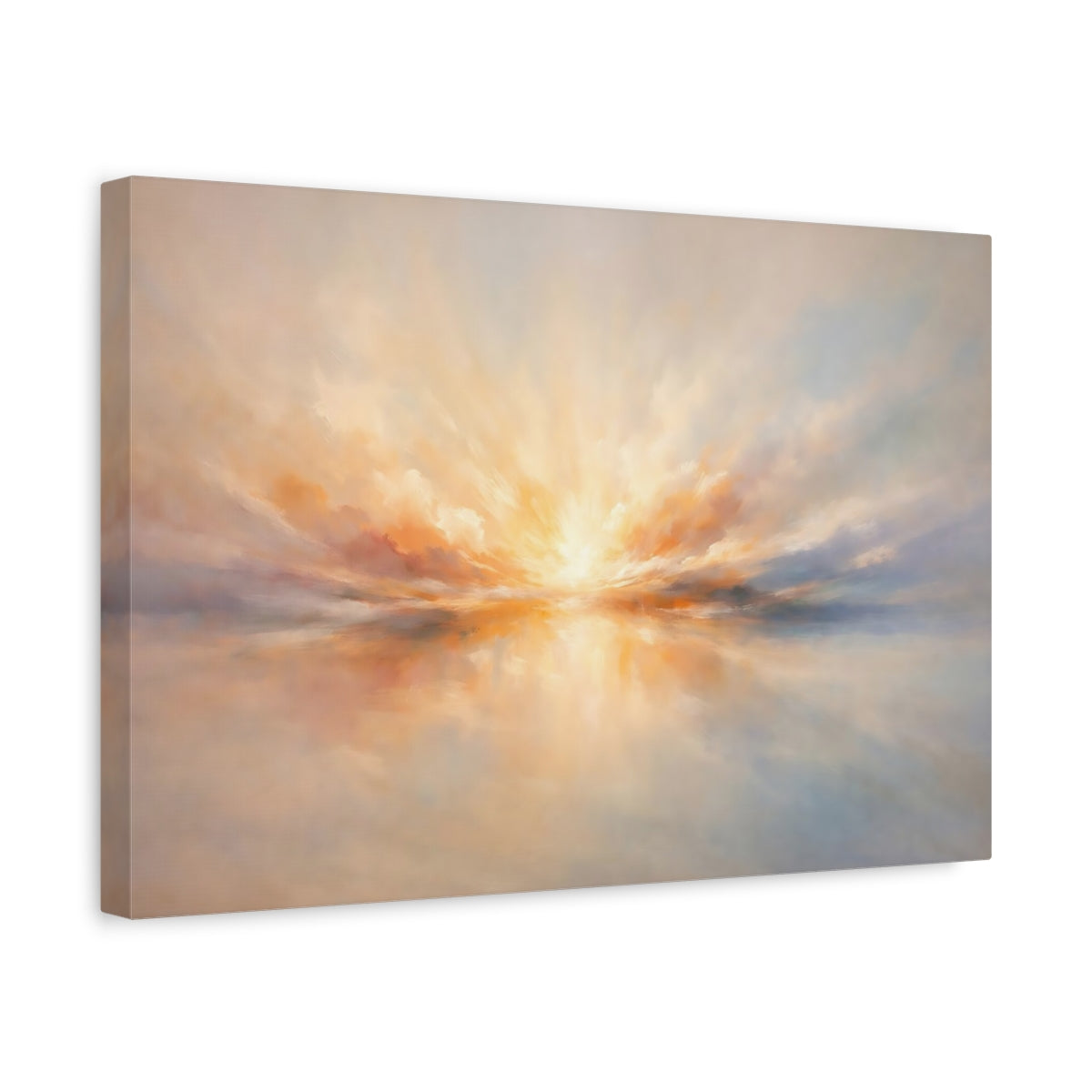 Side Mockup 4. Nature Sunrise Sunset Orange Blue Horizon shown as stretched canvas wall art