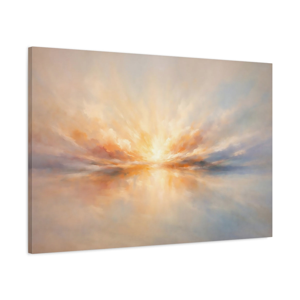 Side Mockup 1. Nature Sunrise Sunset Orange Blue Horizon shown as stretched canvas wall art