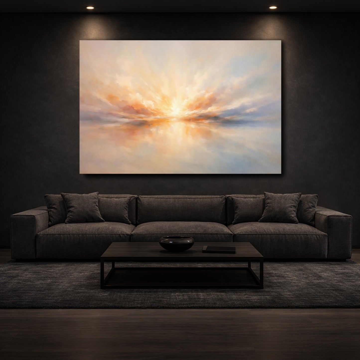 Mockup 2. Nature Sunrise Sunset Orange Blue Horizon shown as stretched canvas wall art