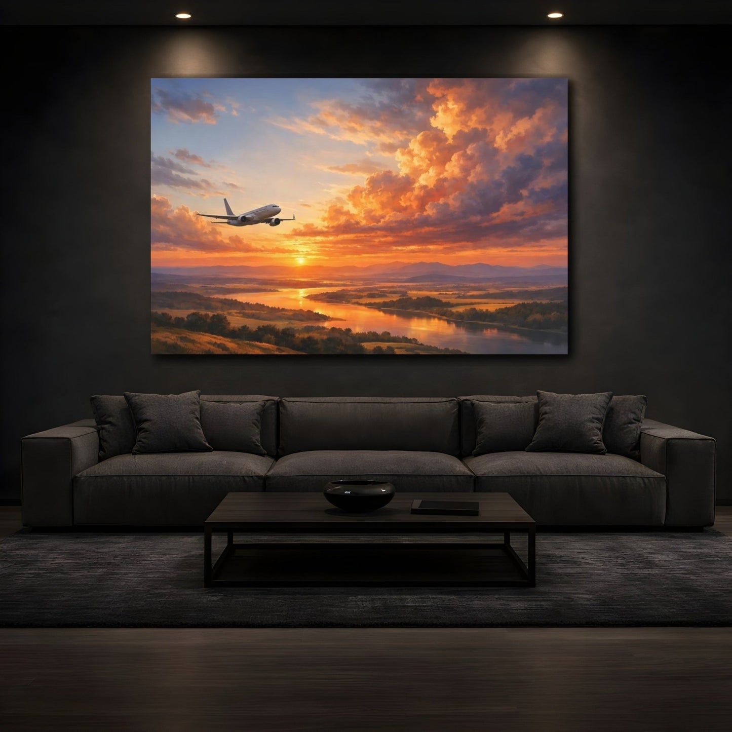 Nature Sunset Airplane Golden - Canvas Wall Art Print - YesArtYes