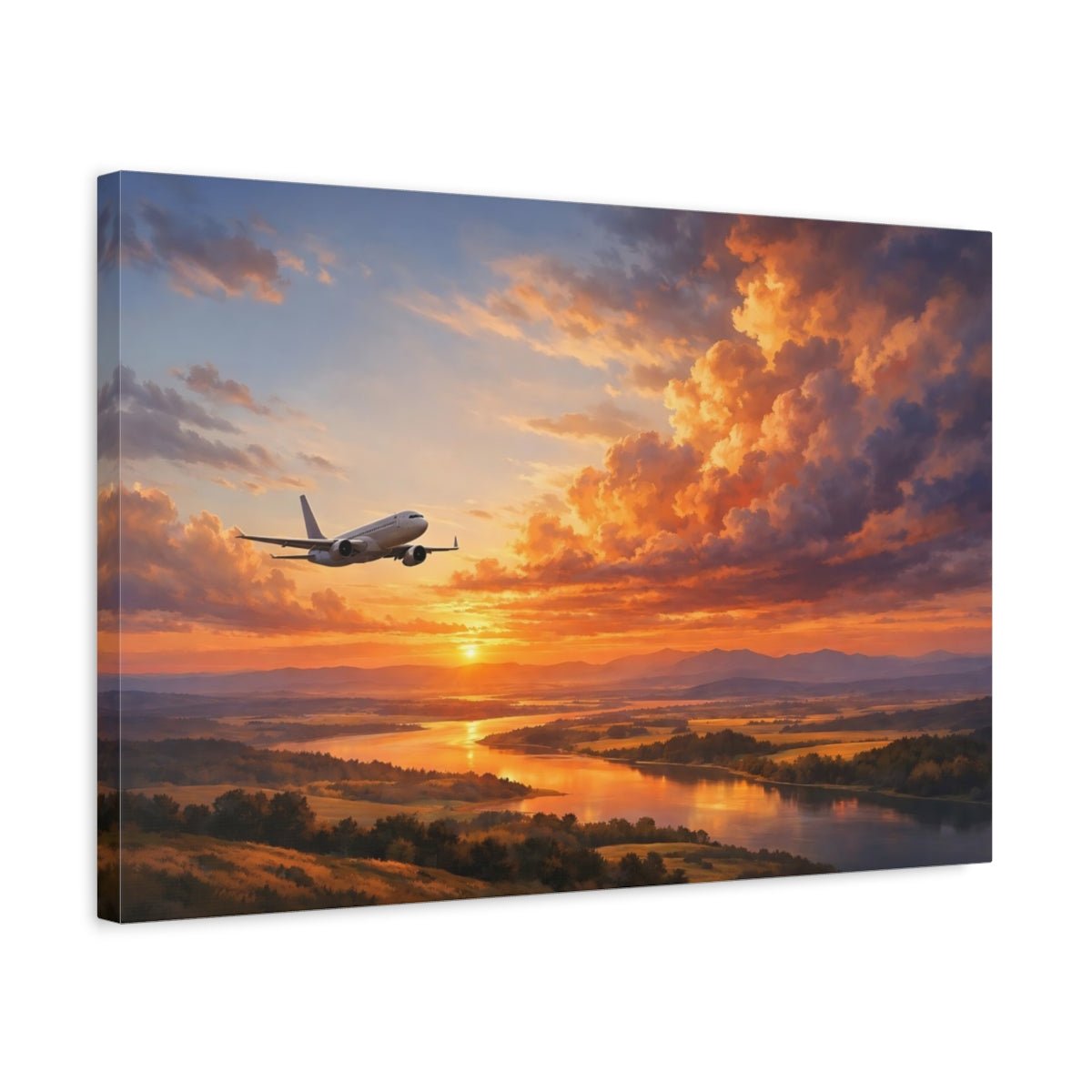 Nature Sunset Airplane Golden - Canvas Wall Art Print - YesArtYes