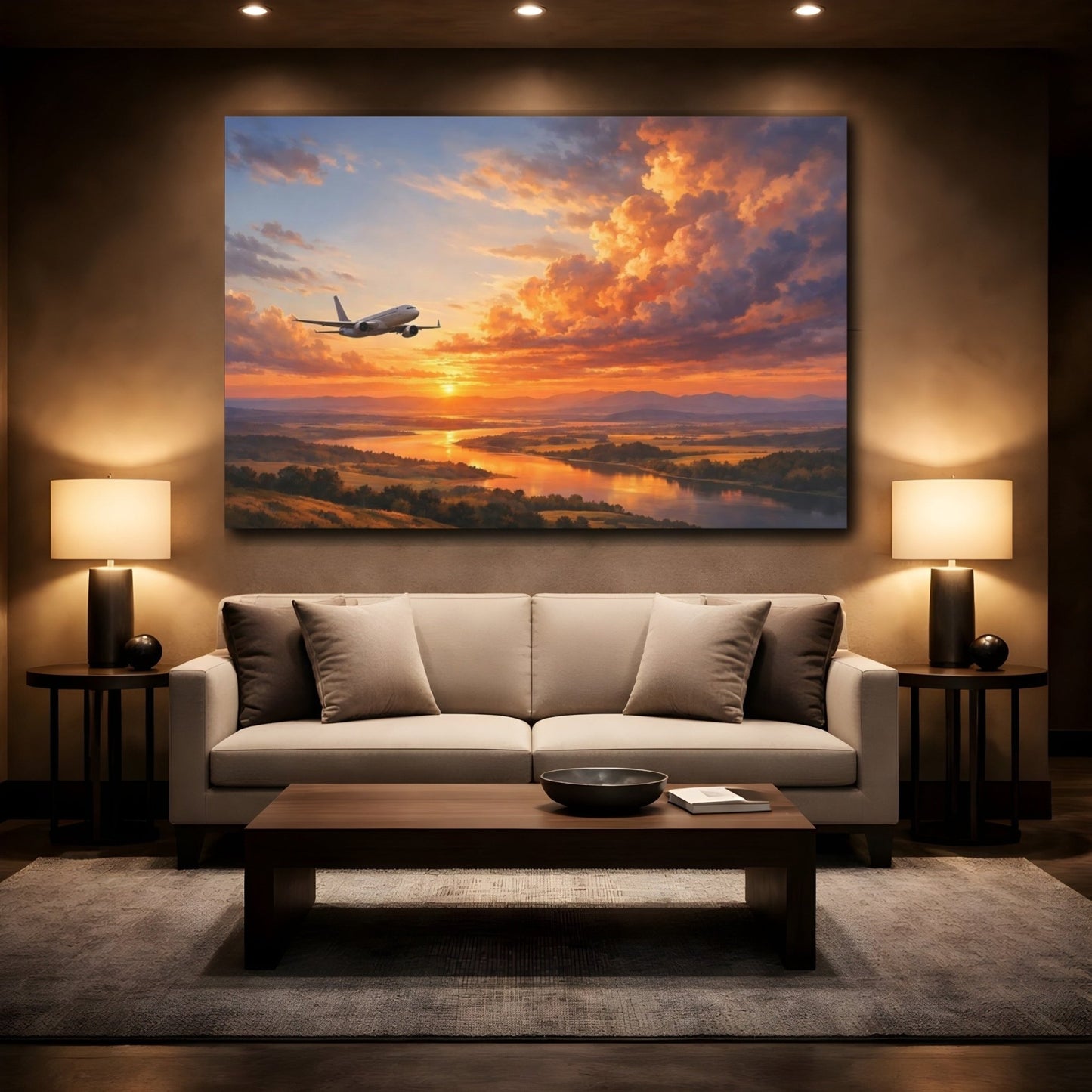 Nature Sunset Airplane Golden - Canvas Wall Art Print - YesArtYes