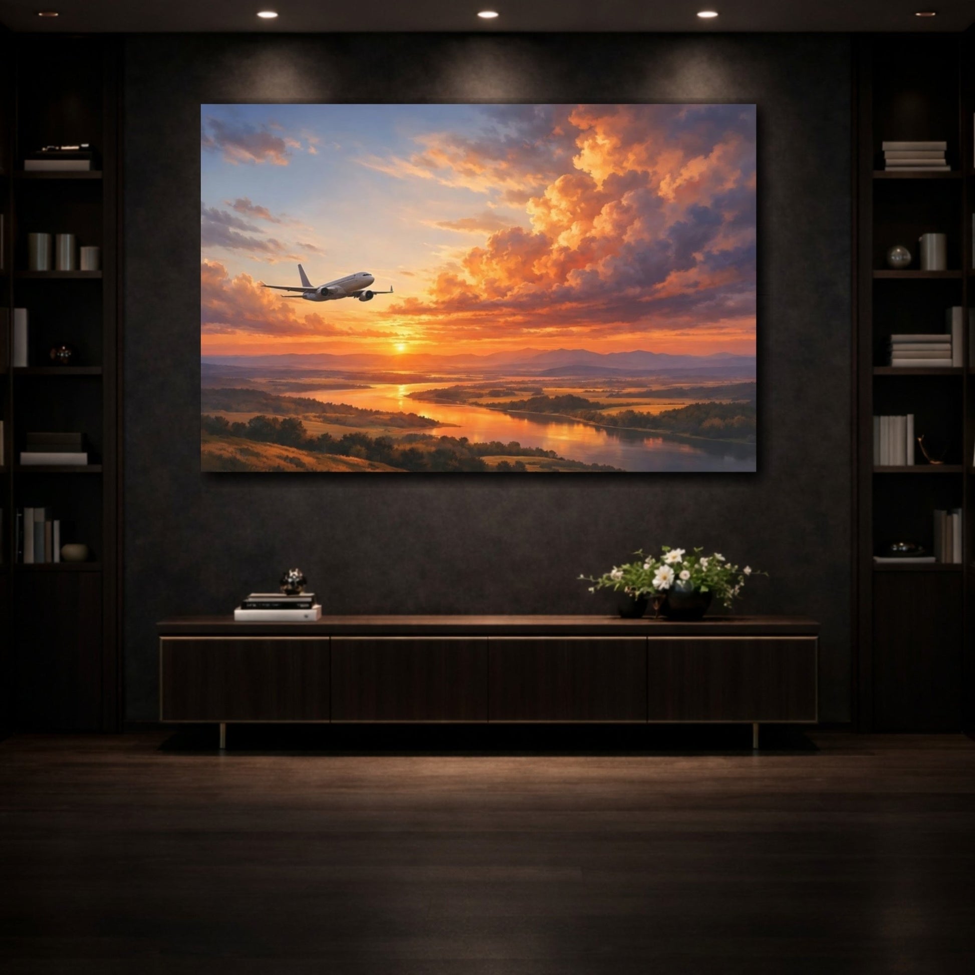 Nature Sunset Airplane Golden - Canvas Wall Art Print - YesArtYes
