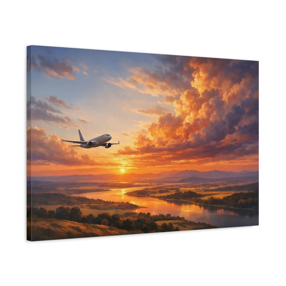Nature Sunset Airplane Golden - Canvas Wall Art Print - YesArtYes