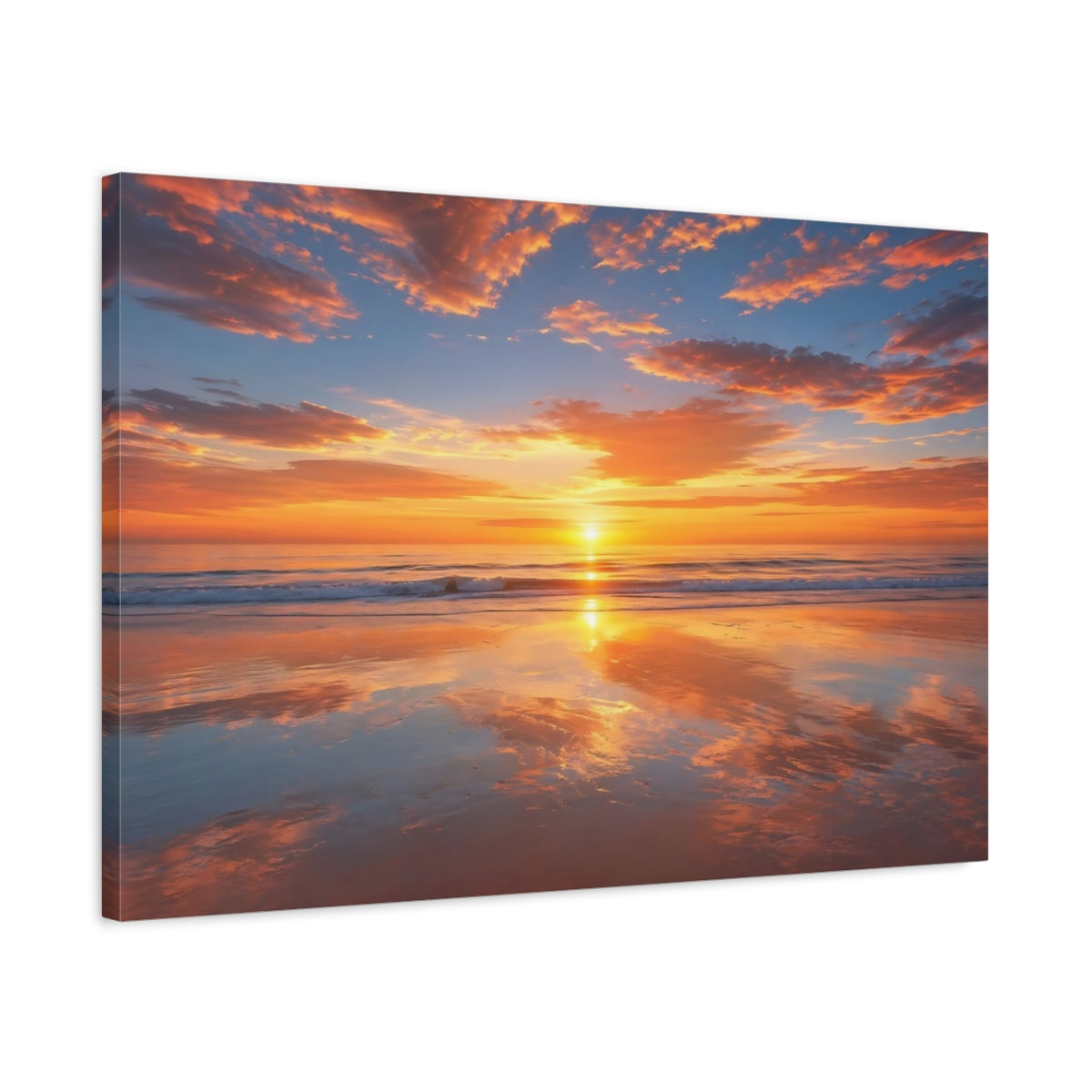 Side Mockup 2. Nature Sunset Beach Orange And Blue shown as stretched canvas wall art