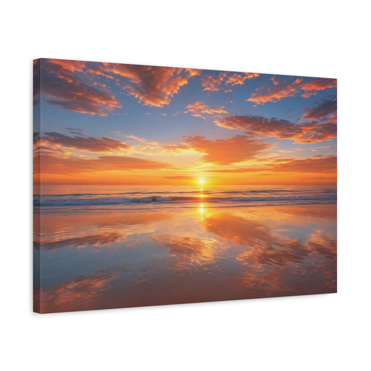 Side Mockup 3. Nature Sunset Beach Orange And Blue shown as stretched canvas wall art